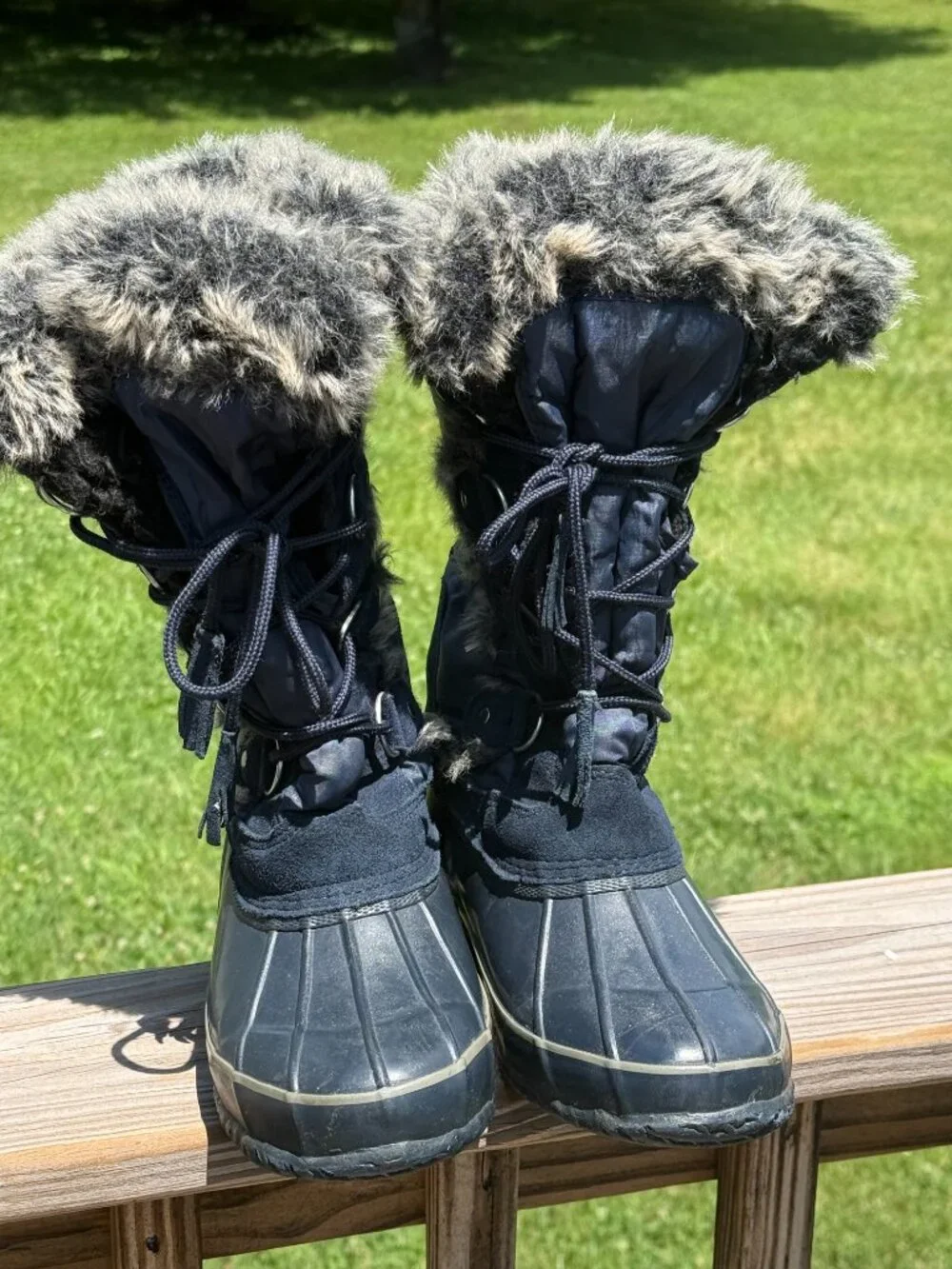 Khombu Bryce Faux Fur Winter Snow Boots Navy Cozy Cabincore Size 9M 3934